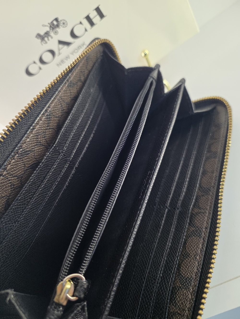 COACH Black Leather Zip-Around Wallet W/ Gold Hardware - Picture 12 of 14